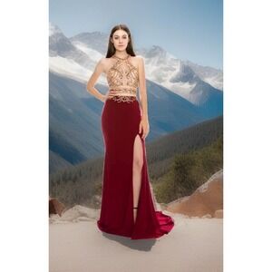 Dancing Queen Women's Long Maxi Dress Lined Solid Sleeveless‎ Lace Beaded Prom-S